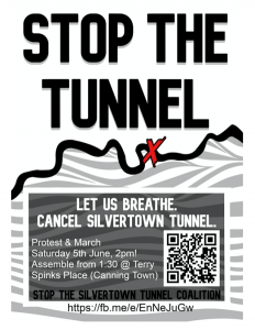 Poster advertising Stop the Tunnel! (Event details in main blog post text.)